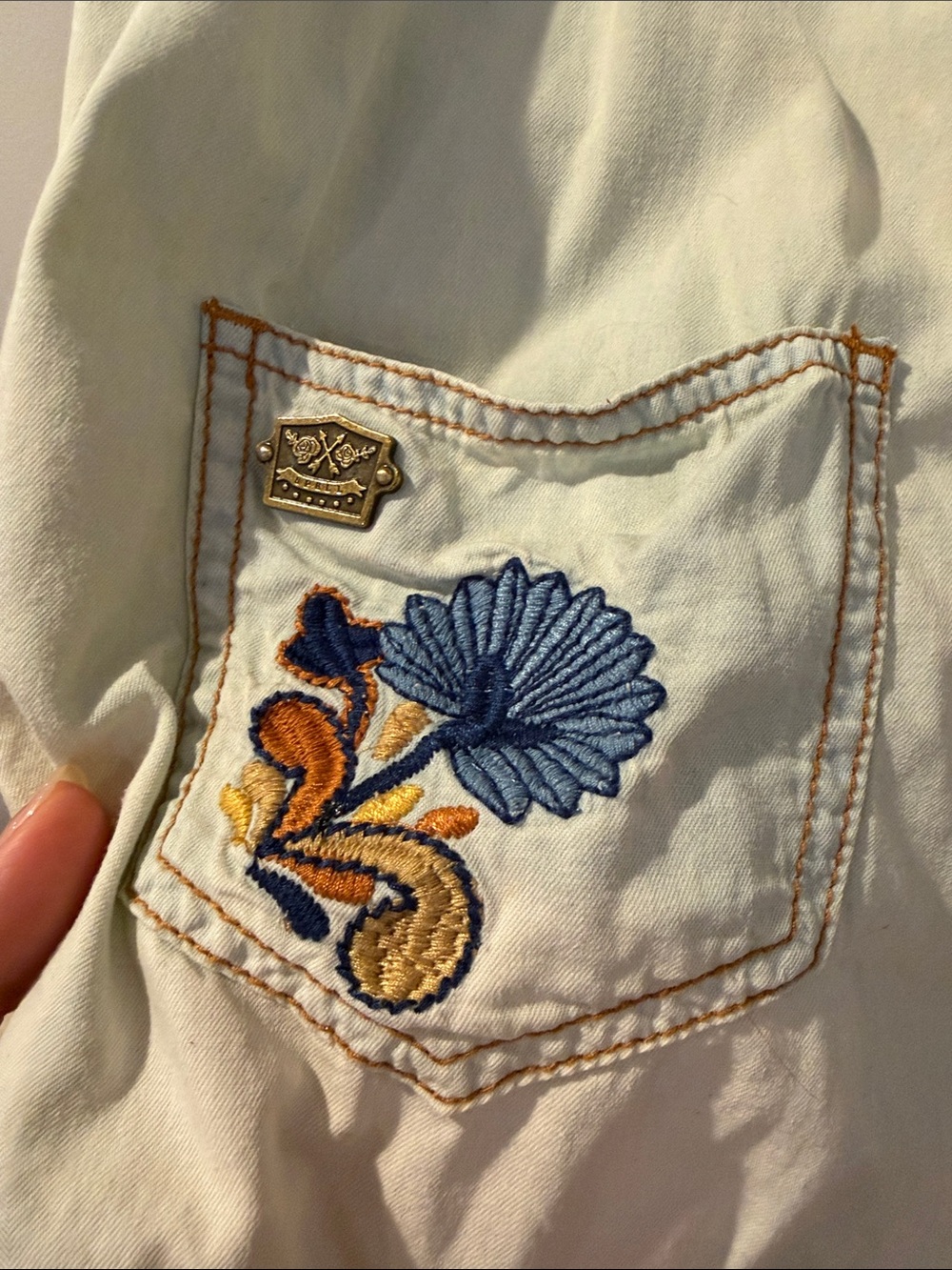 Spell & the Gypsy Route 66 Embroidered Light Blue denim western romper - Picture 8 of 10